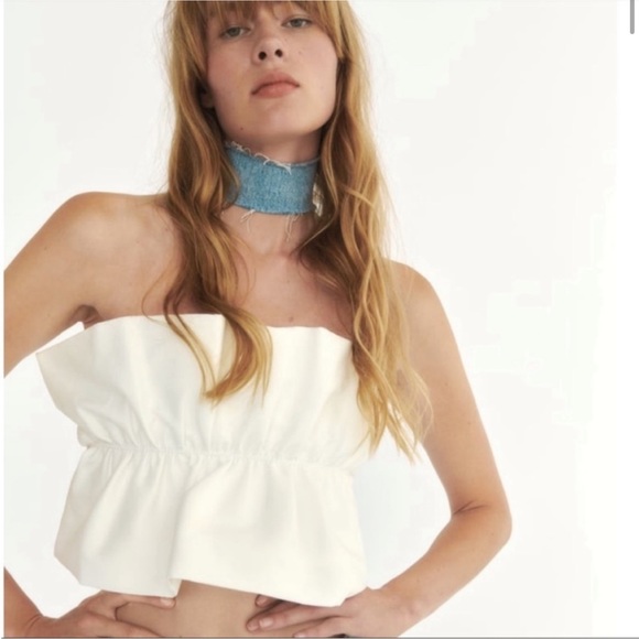 Zara white voluminous pleated tube crop top S NWT - Picture 3 of 7
